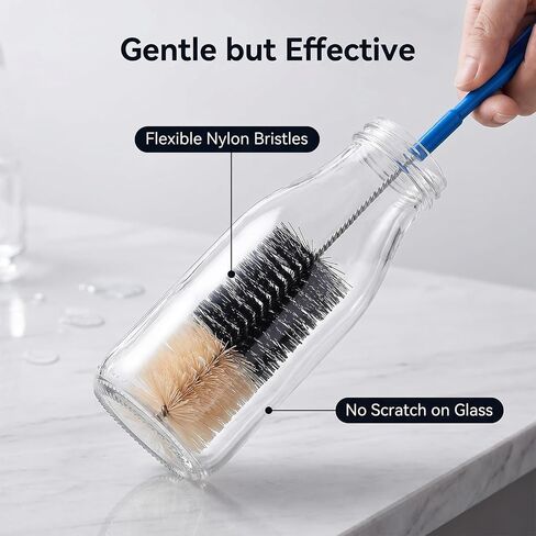 2 Pack 17 Inch Long Bottle Brush Set, Dual 2" & 1.3" Soft Nylon Bristles, Flexible Handle for Narrow Neck Bottles, Water Bottles, Kombucha, Wine Bottles, Spice Jars, Hummingbird Feeders in Kuwait