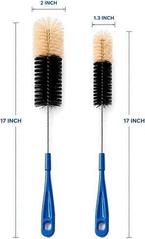 2 Pack 17 Inch Long Bottle Brush Set, Dual 2" & 1.3" Soft Nylon Bristles, Flexible Handle for Narrow Neck Bottles, Water Bottles, Kombucha, Wine Bottles, Spice Jars, Hummingbird Feeders in Kuwait
