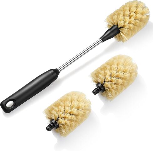 Water Bottle Cleaning Brush with 2 Replaceable Heads, Compatible with Sport Bottles, Tumblers, Mugs, Wine Decanters, Glassware, 13 in, Yellow in Kuwait