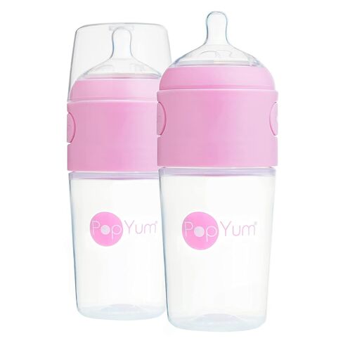 PopYum 9 oz Pink Anti-Colic Formula Making Baby Bottles, 3-Pack | #2 Medium Flow Nipples, 260 ml, BPA-Free, Natural Latch, Mixing Dispenser in Kuwait
