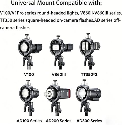 GODOX S3 Flash Bracket, Bowens Mount Speedlite Adapter for Godox V100 V860III TT350-2 AD300 AD200 AD100, Adjustable Clamp 1.5-2.6 in, ±90° Tilt, Light Stand Mount, Non-Slip Silicone, Umbrella Support in Kuwait