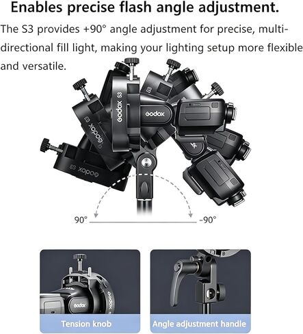 GODOX S3 Flash Bracket, Bowens Mount Speedlite Adapter for Godox V100 V860III TT350-2 AD300 AD200 AD100, Adjustable Clamp 1.5-2.6 in, ±90° Tilt, Light Stand Mount, Non-Slip Silicone, Umbrella Support in Kuwait