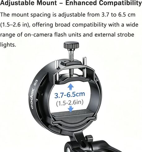 GODOX S3 Flash Bracket, Bowens Mount Speedlite Adapter for Godox V100 V860III TT350-2 AD300 AD200 AD100, Adjustable Clamp 1.5-2.6 in, ±90° Tilt, Light Stand Mount, Non-Slip Silicone, Umbrella Support in Kuwait