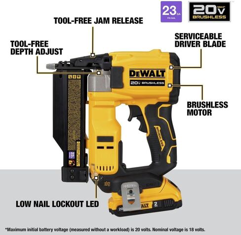 DEWALT DCN623D1R 20V MAX ATOMIC COMPACT Brushless Lithium-Ion 23 Gauge Cordless Pin Nailer Kit (2 Ah) (Renewed) in Kuwait