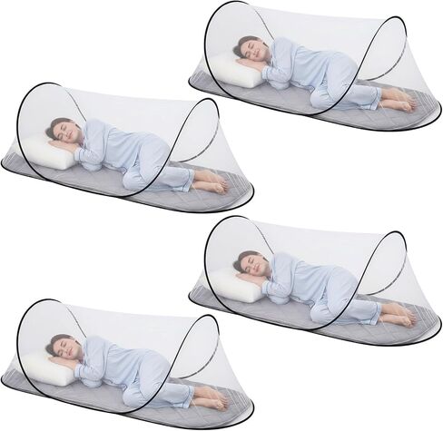 4 Pack Pop up Mosquito Net Tent for Camping Bed, 78.7 x 31.5 x 22 Inches Portable Bug Netting for Outdoor Travel, Scout Camping Essentials Bulk Foldable Mosquito Net (Army Green and Black) in Kuwait