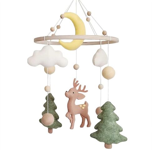Baby Mobile for Crib - A Handmade Gender Neutral Deer Forest Crib Mobile with Felt Clouds and Trees for Jungle Theme Nursery in Kuwait