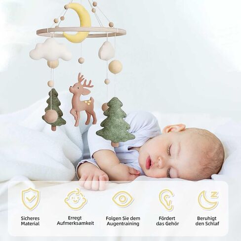 Baby Mobile for Crib - A Handmade Gender Neutral Deer Forest Crib Mobile with Felt Clouds and Trees for Jungle Theme Nursery in Kuwait