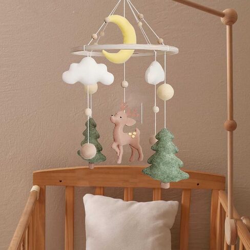 Baby Mobile for Crib - A Handmade Gender Neutral Deer Forest Crib Mobile with Felt Clouds and Trees for Jungle Theme Nursery in Kuwait