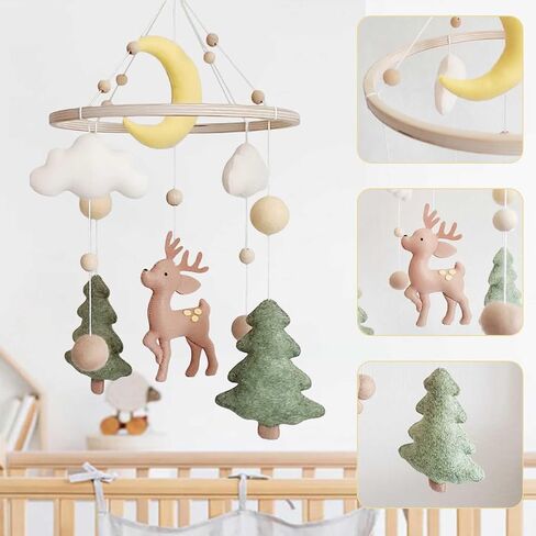 Baby Mobile for Crib - A Handmade Gender Neutral Deer Forest Crib Mobile with Felt Clouds and Trees for Jungle Theme Nursery in Kuwait