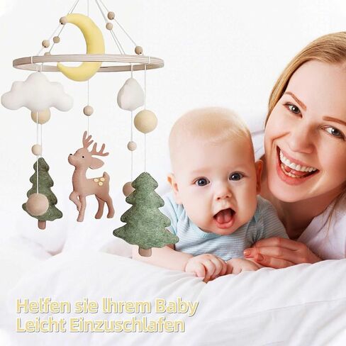 Baby Mobile for Crib - A Handmade Gender Neutral Deer Forest Crib Mobile with Felt Clouds and Trees for Jungle Theme Nursery in Kuwait