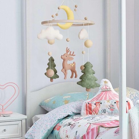 Baby Mobile for Crib - A Handmade Gender Neutral Deer Forest Crib Mobile with Felt Clouds and Trees for Jungle Theme Nursery in Kuwait