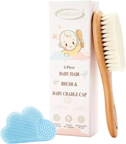 Baby Hair Brush & Comb Set, Organic Wooden Hairbrush Natural Goat Bristles for Newborns & Toddlers, Ideal for Cradle Cap & Itching, Perfect Shower and Registry Gift for Infant, Toddler (3 Piece Set) in Kuwait