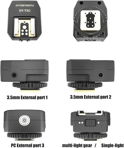 Hot Shoe Multi-Function Adapter for Canon Cameras with 3 PC Sync Ports, Multi-Flash Trigger for Studio Strobe & Speedlite, Supports E-TTL Single Flash & Manual Sync up to 4 Lights in Kuwait