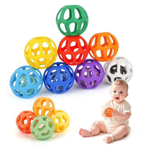 MCGMITT Baby Ball Toy with Holes, 8PCS Easy Grip Food Grade Silicone Baby Toys 0-6 Months, Colorful Soft BPA Free Montessori Baby Teethers 6-12 Months, Stretchy Newborn Infant Sensory Balls in Kuwait
