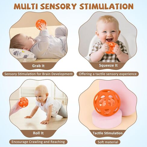MCGMITT Baby Ball Toy with Holes, 8PCS Easy Grip Food Grade Silicone Baby Toys 0-6 Months, Colorful Soft BPA Free Montessori Baby Teethers 6-12 Months, Stretchy Newborn Infant Sensory Balls in Kuwait