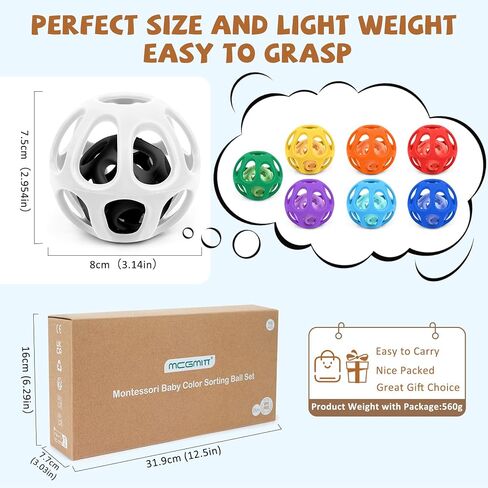 MCGMITT Baby Ball Toy with Holes, 8PCS Easy Grip Food Grade Silicone Baby Toys 0-6 Months, Colorful Soft BPA Free Montessori Baby Teethers 6-12 Months, Stretchy Newborn Infant Sensory Balls in Kuwait