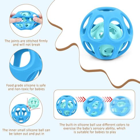 MCGMITT Baby Ball Toy with Holes, 8PCS Easy Grip Food Grade Silicone Baby Toys 0-6 Months, Colorful Soft BPA Free Montessori Baby Teethers 6-12 Months, Stretchy Newborn Infant Sensory Balls in Kuwait