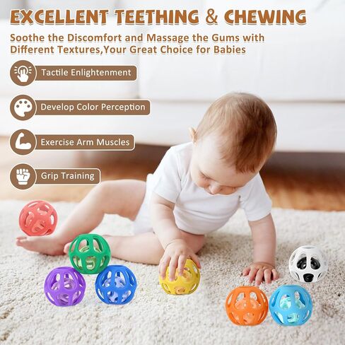 MCGMITT Baby Ball Toy with Holes, 8PCS Easy Grip Food Grade Silicone Baby Toys 0-6 Months, Colorful Soft BPA Free Montessori Baby Teethers 6-12 Months, Stretchy Newborn Infant Sensory Balls in Kuwait