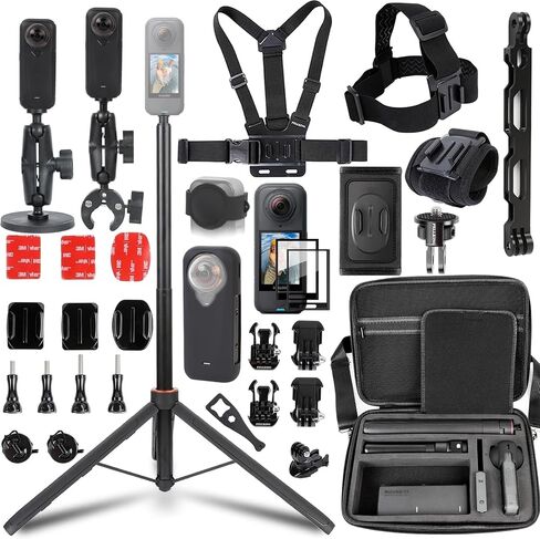 PellKing Accessories Kit for Insta360 X4 Air, Invisible Selfie Stick Tripod,Carrying Case,Magnetic Car Mount, Handlebar Mount, 4 pcs Body Mount, Helmet Mount,Metal 1/4'' Adapter,Silicone Case&Other in Kuwait