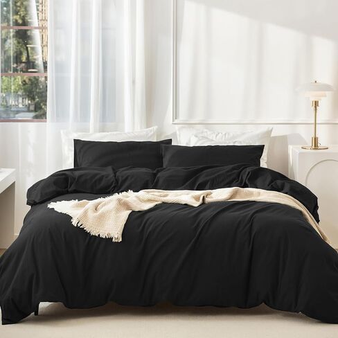 JIYUAN Queen Washed Cotton Duvet Cover Set, 3-Piece, Relaxed Linen Feel | Includes 2 Pillowcases, Hidden Zipper & 8 Corner Ties. Naturally Soft, Breathable & Lightweight. Machine Washable. in Saudi Arabia
