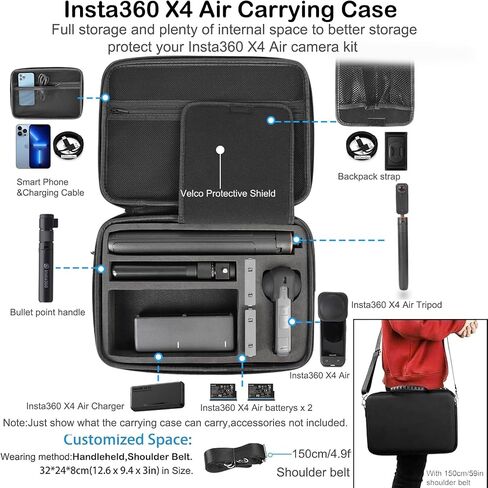 PellKing Accessories Kit for Insta360 X4 Air, Invisible Selfie Stick Tripod,Carrying Case,Magnetic Car Mount, Handlebar Mount, 4 pcs Body Mount, Helmet Mount,Metal 1/4'' Adapter,Silicone Case&Other in Kuwait