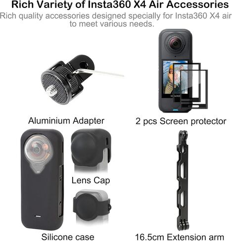 PellKing Accessories Kit for Insta360 X4 Air, Invisible Selfie Stick Tripod,Carrying Case,Magnetic Car Mount, Handlebar Mount, 4 pcs Body Mount, Helmet Mount,Metal 1/4'' Adapter,Silicone Case&Other in Kuwait