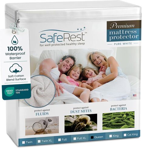 SafeRest Waterproof Crib Size Mattress Protector - Fitted with Stretchable Pockets - Machine Washable Cotton Blend Mattress Cover for Bed in Kuwait