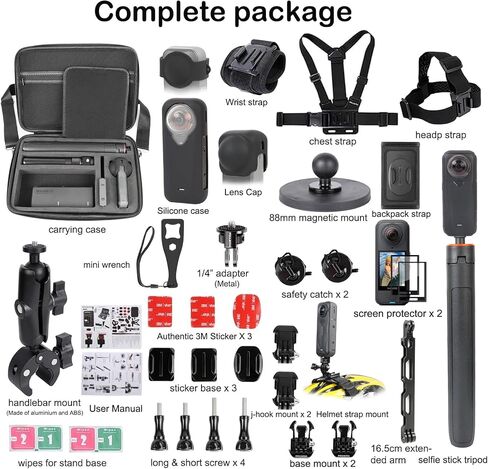 PellKing Accessories Kit for Insta360 X4 Air, Invisible Selfie Stick Tripod,Carrying Case,Magnetic Car Mount, Handlebar Mount, 4 pcs Body Mount, Helmet Mount,Metal 1/4'' Adapter,Silicone Case&Other in Kuwait