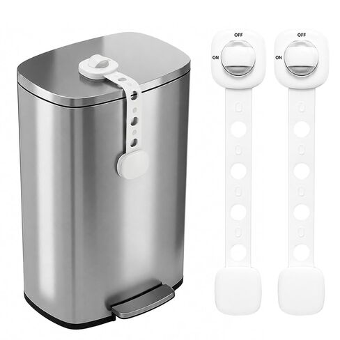 LynxLink Gray Trash Can Lock Strap 2 Pack - Dual Button Child Proof Garbage Can Lid Lock for Kitchen & Bathroom - Strong Adhesive Dog Proof Trash Can in Kuwait