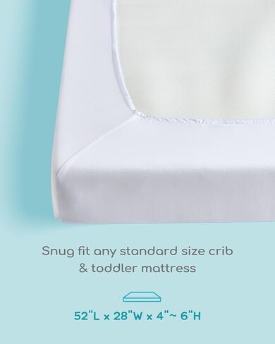 Viscose Derived from Bamboo Crib Mattress Protector, 100% Waterproof, Oeko-TEX Certified Baby Mattress Cover, for Standard Crib & Toddler Bed, Machine Washable & Dryer-Friendly, 52" x 28" in Kuwait