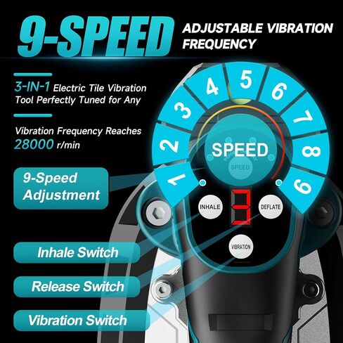 Cordless Tile Vibration Tool,Max 28000r/Min 9 Adjust Speed for Tile | Battery Power Tile Vibration Leveling Machine,3-In-1 Portable Tile Suction Cup Tool for Wood, Floor, Wall in Kuwait