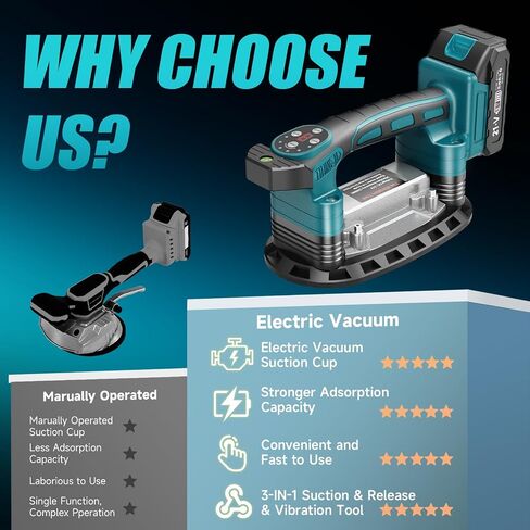 Cordless Tile Vibration Tool,Max 28000r/Min 9 Adjust Speed for Tile | Battery Power Tile Vibration Leveling Machine,3-In-1 Portable Tile Suction Cup Tool for Wood, Floor, Wall in Kuwait