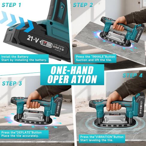 Cordless Tile Vibration Tool,Max 28000r/Min 9 Adjust Speed for Tile | Battery Power Tile Vibration Leveling Machine,3-In-1 Portable Tile Suction Cup Tool for Wood, Floor, Wall in Kuwait