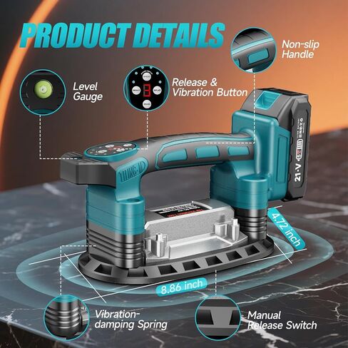 Cordless Tile Vibration Tool,Max 28000r/Min 9 Adjust Speed for Tile | Battery Power Tile Vibration Leveling Machine,3-In-1 Portable Tile Suction Cup Tool for Wood, Floor, Wall in Kuwait