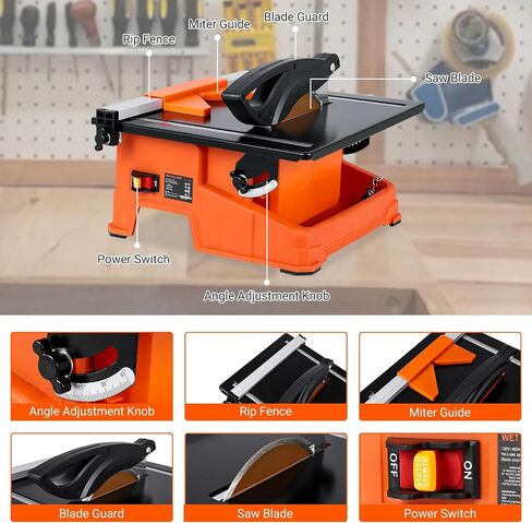 Towallmark 7 inch Wet Tile Saw, 6500 RPM & Pure Copper Motor, Bevel cuts tile from 0 to 45, Tile Cutter Wet Saw with Water Reservoir for Cutting Tiles and Stones, for DIY Enthusiasts in Kuwait
