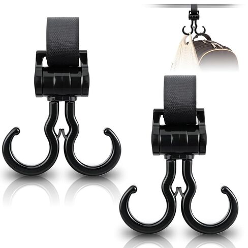 2 PCS Walker Hook Hanging with Dual Hook, 360° Rotation Multipurpose Stroller Hooks for Hanging Diaper Bags, Baby Stroller Wheelchair Hanger Clip Accessories, for Walker, Shopping Cart, Car Back Seat in Kuwait