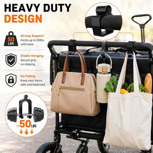 Universal Stroller Hooks for Bags, Heavy Duty Baby Stroller Accessories for Diaper Bags, Grocery Bags & Shopping Bags, Easy Install Stroller Clips for Most Strollers and Wagons in Kuwait