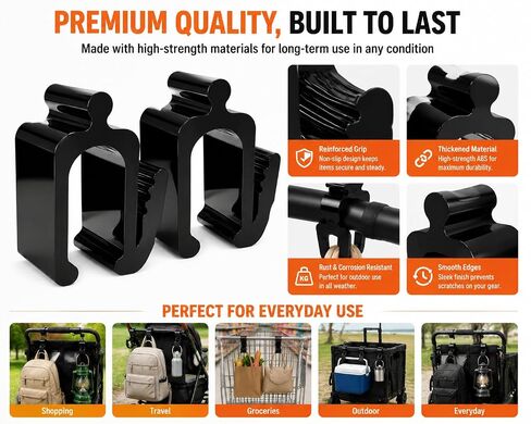 Universal Stroller Hooks for Bags, Heavy Duty Baby Stroller Accessories for Diaper Bags, Grocery Bags & Shopping Bags, Easy Install Stroller Clips for Most Strollers and Wagons in Kuwait