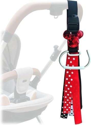 Universal Stroller Hooks with Sparkly Red Sequin Decor & Polka Dot Ribbon, Quickly Locate Your Stroller in Crowded Parks, Airports, Cute Theme Park Trip Essentials, Adjustable in Kuwait