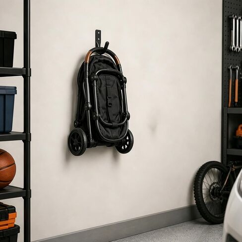 4 Pack Stroller Hooks for Garage - Heavy Duty Stainless Steel Wall Mount Stroller Storage Hangers with Rubber Protective Tips, Holds Up to 66 lb in Kuwait