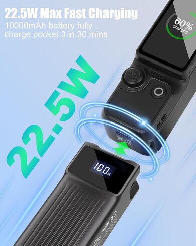 JYJZPB 10000mAh Battery Handle Compatible with DJI Osmo Pocket 3, Pocket 4 | Portable Battery Grip Compatible with Xtra Muse, Pocket 4P, 22.5W Fast Charging with Digital Screen and Reserved 1/4" Thread in Kuwait
