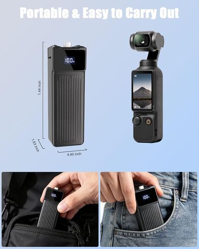 JYJZPB 10000mAh Battery Handle Compatible with DJI Osmo Pocket 3, Pocket 4 | Portable Battery Grip Compatible with Xtra Muse, Pocket 4P, 22.5W Fast Charging with Digital Screen and Reserved 1/4" Thread in Kuwait