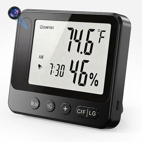 Hygrometer with Hidden Camera 4K WiFi Nanny Cam with Humidity and Tempreture Monitor, Motion Detection, Night Vision, Live View by Phone in Kuwait