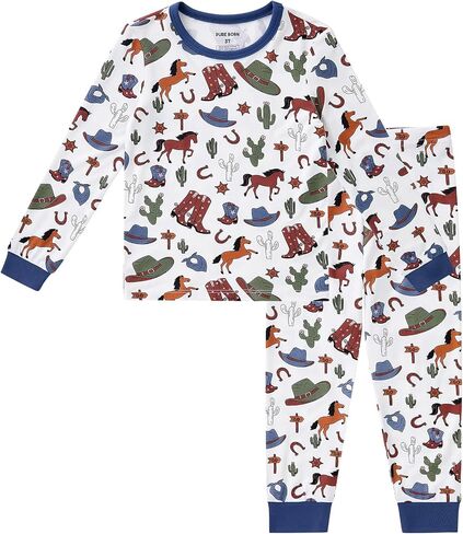 pureborn Baby Viscose from Bamboo Pajama Set Toddler Boy Sleepwear 12M-8Y | Silky smooth, gentle on skin, snug fit, breathable, lightweight, buttery soft, OEKO-TEX, long sleeves, 2pcs in Kuwait