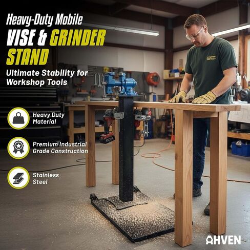 Heavy Duty Mobile Vise and Grinder Stand Set with Accessory Hangers, Steel Floor Pedestal for Bench Vise and Bench Grinder in Kuwait