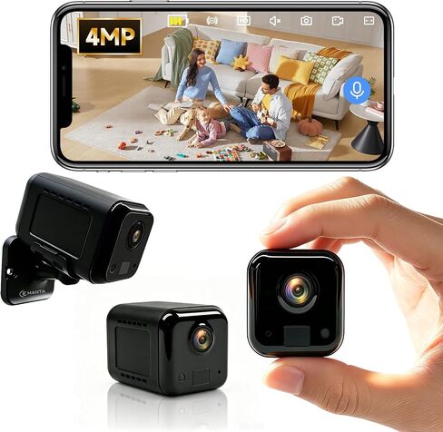 4MP Mini Security Camera Wireless Indoor, Free Cloud Storage, Small Hidden Cameras for Home Security, 2.4G/5G WiFi, AI Motion Detection, Night Vision, Battery Powered, Compatible with Alexa in Kuwait