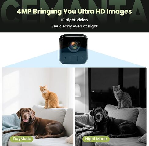 4MP Mini Security Camera Wireless Indoor, Free Cloud Storage, Small Hidden Cameras for Home Security, 2.4G/5G WiFi, AI Motion Detection, Night Vision, Battery Powered, Compatible with Alexa in Kuwait