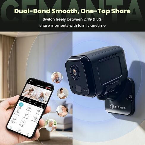 4MP Mini Security Camera Wireless Indoor, Free Cloud Storage, Small Hidden Cameras for Home Security, 2.4G/5G WiFi, AI Motion Detection, Night Vision, Battery Powered, Compatible with Alexa in Kuwait