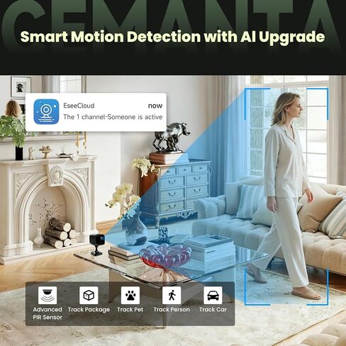 4MP Mini Security Camera Wireless Indoor, Free Cloud Storage, Small Hidden Cameras for Home Security, 2.4G/5G WiFi, AI Motion Detection, Night Vision, Battery Powered, Compatible with Alexa in Kuwait
