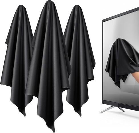 XL Premium Screen Cleaning Cloth 16"X16" 3 Pack Microfiber TV Screen Cleaner Cloth for OLED LED TVs, Computer Monitors, Laptops, Tablets & Car Displays, Lint-Free Streak-Free, Black in Kuwait